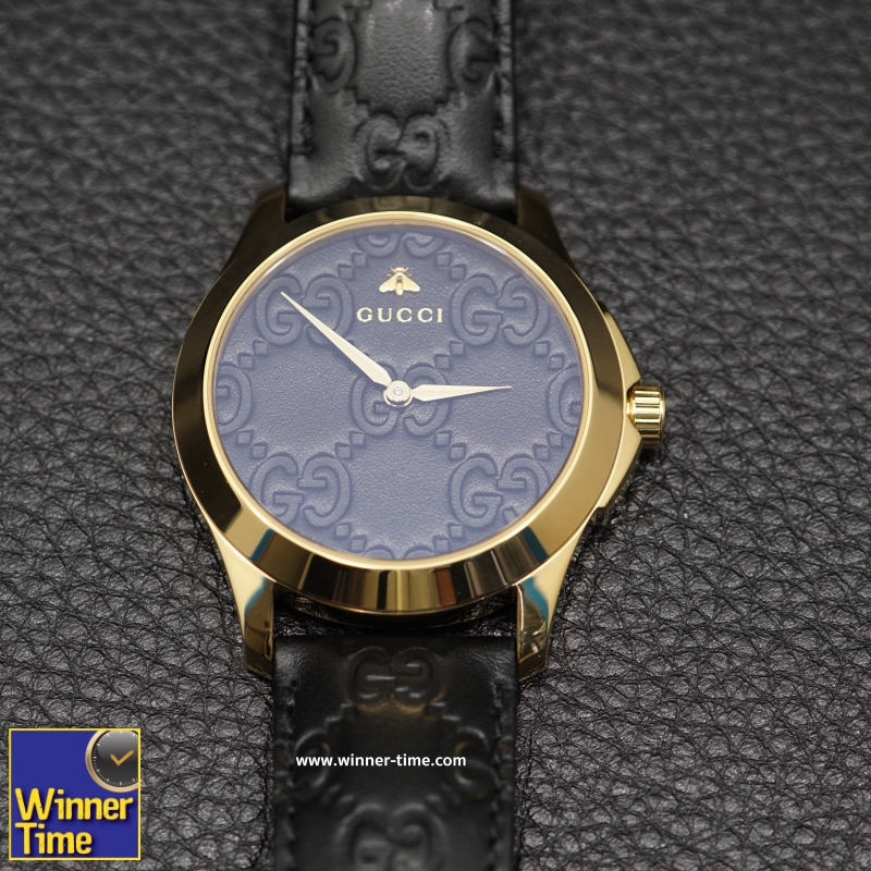 นาฬิกาGucci Gold-Tone and Leather Casual Black Watch รุ่น YA1264034