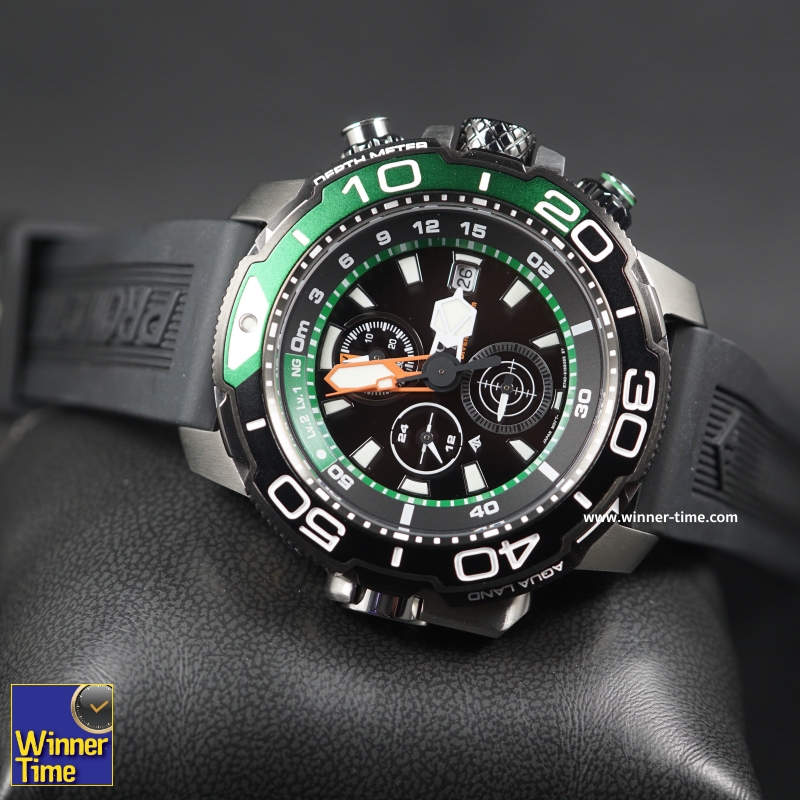 นาฬิกา Citizen Promaster Aqualand Eco-Drive Analog Chronograph รุ่น BJ2168-01E สีดำ-เขียว