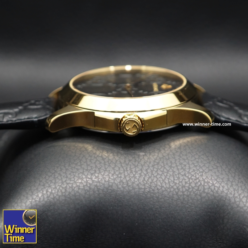 นาฬิกาGucci Gold-Tone and Leather Casual Black Watch รุ่น YA1264034