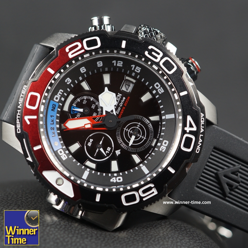 นาฬิกา Citizen Promaster Aqualand Eco-Drive Analog Chronograph รุ่น BJ2167-03E สีดำ-แดง