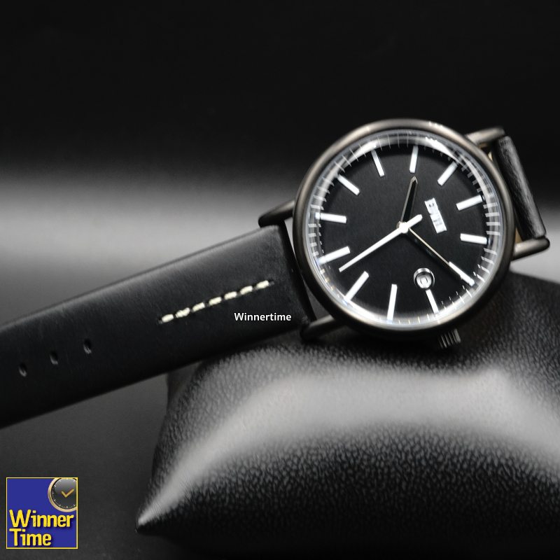 นาฬิกา EDWIN Quartz EPIC รุ่น EW1L002L0124 ตัวเรือนสแตนเลสรมดำ สายหนังสีดำ