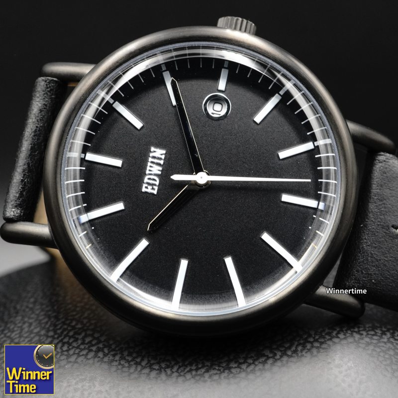 นาฬิกา EDWIN Quartz EPIC รุ่น EW1L002L0124 ตัวเรือนสแตนเลสรมดำ สายหนังสีดำ