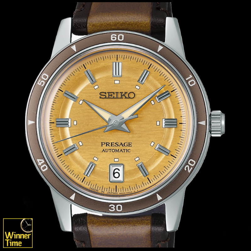 นาฬิกาข้อมือ Seiko Presage analog Mechanical automatic Style60's metal watch รุ่น SRPL75J1,SRPL75J,SRPL75