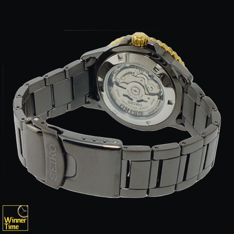 SEIKO 5 Sport Automatic Jewels Black Dial Black Stainless Steel Day Date Display รุ่น SRP356K1,SRP356K,SRP356