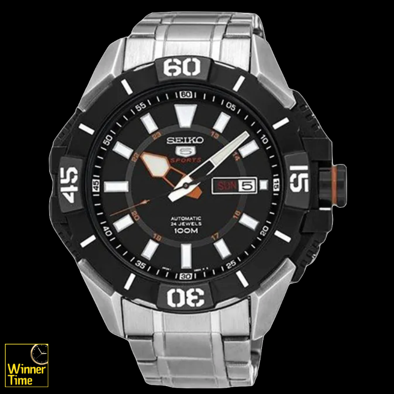 นาฬิกาข้อมือ SEIKO 5 Sports Automatic 24J Black Dial Stainless Steel 100M รุ่น SRP795K1,SRP795K,SRP795