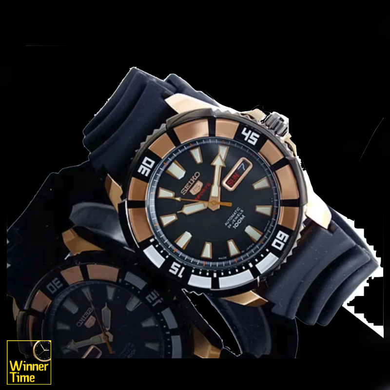 นาฬิกาข้อมือSeiko 5 Sports Automatic Black Dial Stainless Steel Case Rubber Strap รุ่น SRP210K1,SRP210K,SRP210