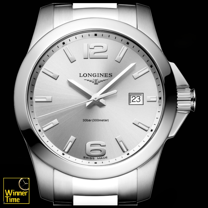 นาฬิกาข้อมือผู้ชายจากแบรนด์หรูสวิส Longines CONQUEST-ควอตซ์, &Oslash; 41.00 mm, สแตนเลสสตีล รุ่น L3.759.4.76.6
