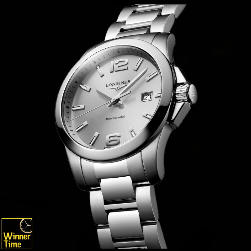 นาฬิกาข้อมือผู้ชายจากแบรนด์หรูสวิส Longines CONQUEST-ควอตซ์, Ø 41.00 mm, สแตนเลสสตีล รุ่น L3.759.4.76.6