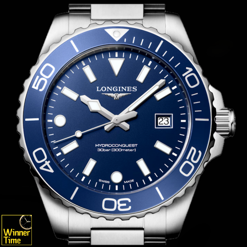 นาฬิกาข้อมือผู้ชายจากแบรนด์หรูสวิส Longines HYDROCONQUEST- L3.769.4.06.6 ควอตซ์, &Oslash; 42.00 mm สแตนเลสสตีล รุ่น L3.769.4.96.6