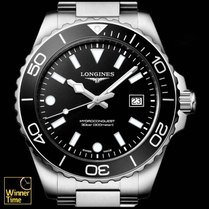 นาฬิกาข้อมือผู้ชายจากแบรนด์หรูสวิส Longines HYDROCONQUEST- ควอตซ์, &Oslash; 42.00 mm สแตนเลสสตีล รุ่น L3.769.4.56.6