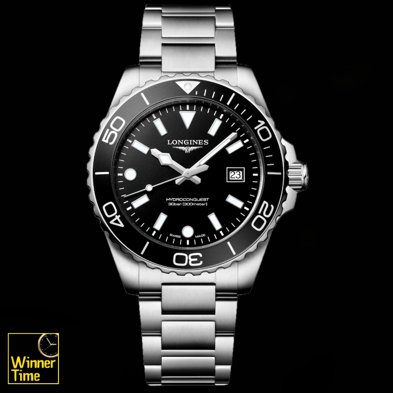 นาฬิกาข้อมือผู้ชายจากแบรนด์หรูสวิส Longines HYDROCONQUEST- ควอตซ์, Ø 42.00 mm สแตนเลสสตีล รุ่น L3.769.4.56.6