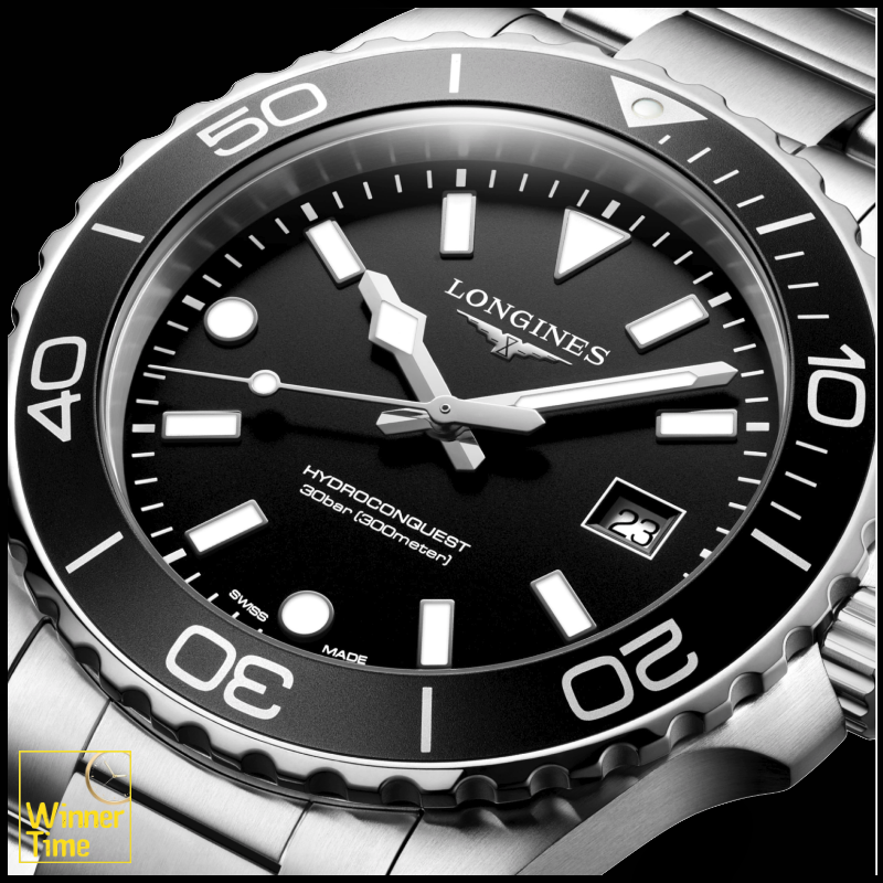 นาฬิกาข้อมือผู้ชายจากแบรนด์หรูสวิส Longines HYDROCONQUEST- ควอตซ์, Ø 42.00 mm สแตนเลสสตีล รุ่น L3.769.4.56.6