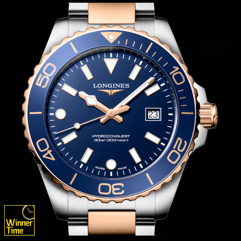 นาฬิกาข้อมือผู้ชายจากแบรนด์หรูสวิส Longines HYDROCONQUESTควอตซ์ &Oslash; 42.00 mm สแตนเลสสตีลและเคลือบ pvd สีแดง รุ่น L3.769.3.98.7