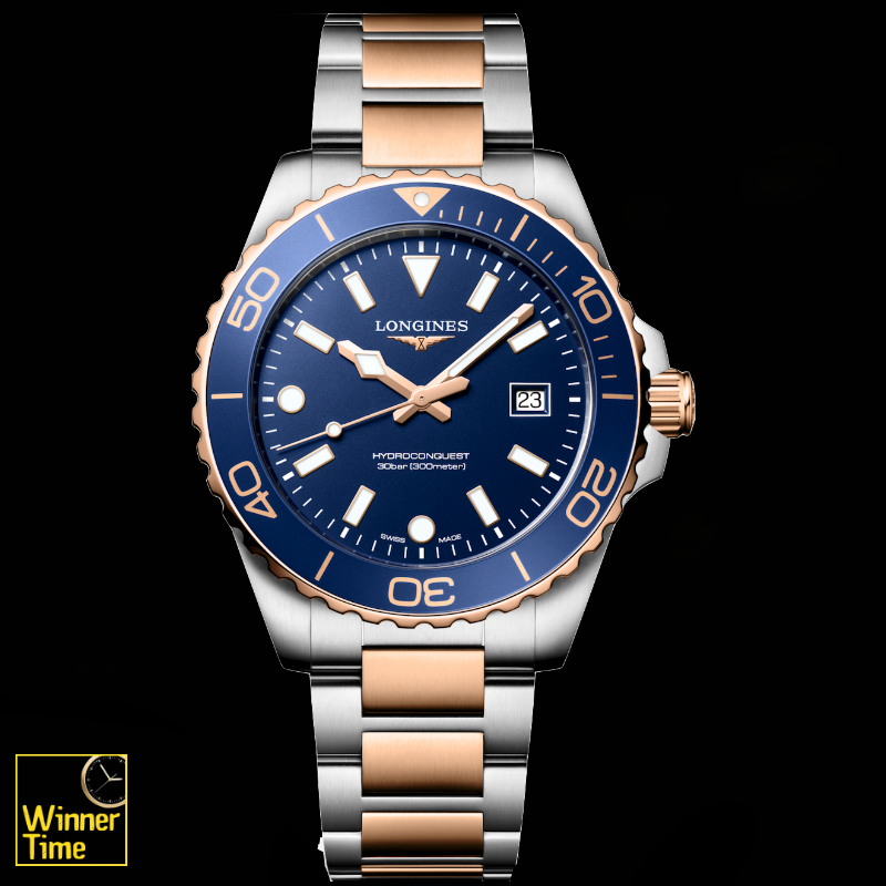 นาฬิกาข้อมือผู้ชายจากแบรนด์หรูสวิส Longines HYDROCONQUESTควอตซ์ Ø 42.00 mm สแตนเลสสตีลและเคลือบ pvd สีแดง รุ่น L3.769.3.98.7