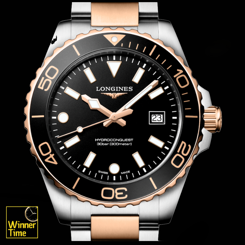 นาฬิกาข้อมือผู้ชายจากแบรนด์หรูสวิส Longines HYDROCONQUESTควอตซ์ Ø 42.00 mm สแตนเลสสตีลและเคลือบ pvd สีแดง รุ่น L3.769.3.58.7
