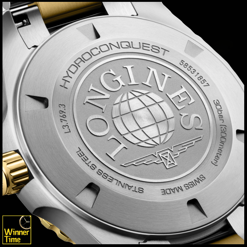 นาฬิกาข้อมือผู้ชายจากแบรนด์หรูสวิส Longines HYDROCONQUESTควอตซ์ Ø 42.00 mm สแตนเลสสตีลและเคลือบ pvd สีเหลือง รุ่น L3.769.3.56.7
