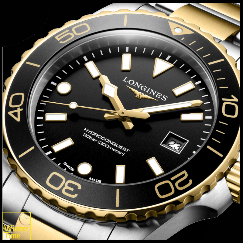 นาฬิกาข้อมือผู้ชายจากแบรนด์หรูสวิส Longines HYDROCONQUESTควอตซ์ Ø 42.00 mm สแตนเลสสตีลและเคลือบ pvd สีเหลือง รุ่น L3.769.3.56.7