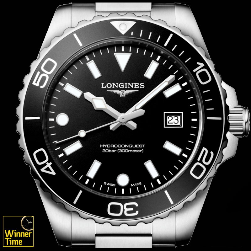 นาฬิกาข้อมือผู้ชายจากแบรนด์หรูสวิส Longines HYDROCONQUEST- ควอตซ์, &Oslash; 42.00 mm สแตนเลสสตีล รุ่น L3.769.4.56.6