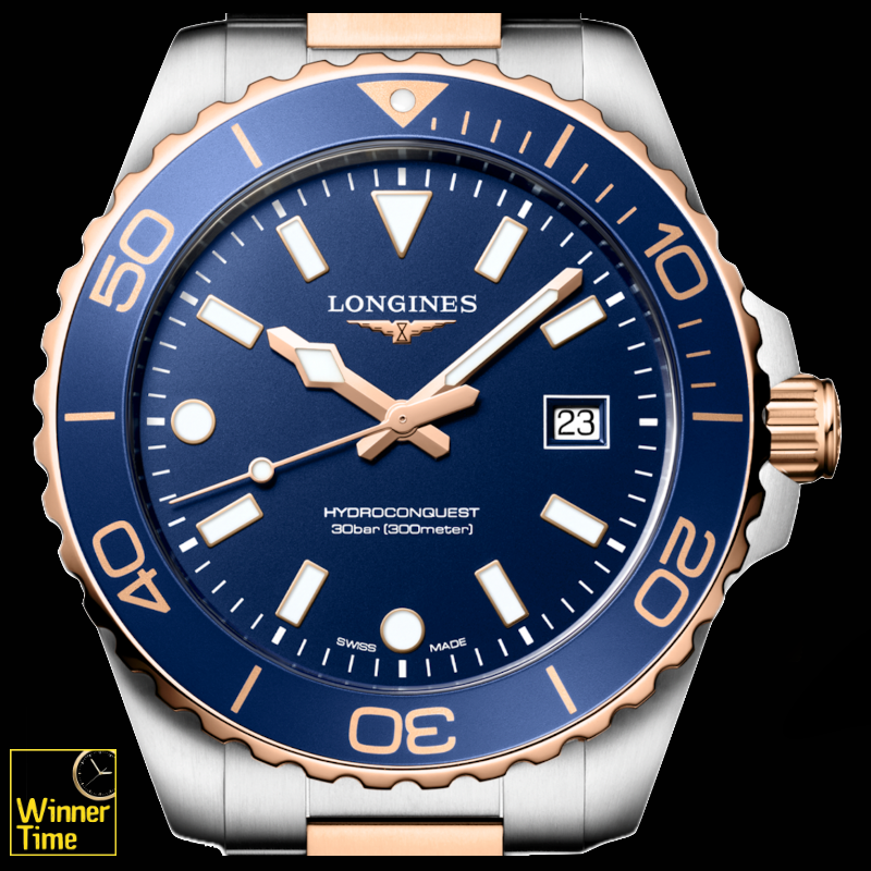 นาฬิกาข้อมือผู้ชายจากแบรนด์หรูสวิส Longines HYDROCONQUESTควอตซ์ &Oslash; 42.00 mm สแตนเลสสตีลและเคลือบ pvd สีแดง รุ่น L3.769.3.98.7