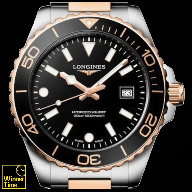 นาฬิกาข้อมือผู้ชายจากแบรนด์หรูสวิส Longines HYDROCONQUESTควอตซ์ &Oslash; 42.00 mm สแตนเลสสตีลและเคลือบ pvd สีแดง รุ่น L3.769.3.58.7