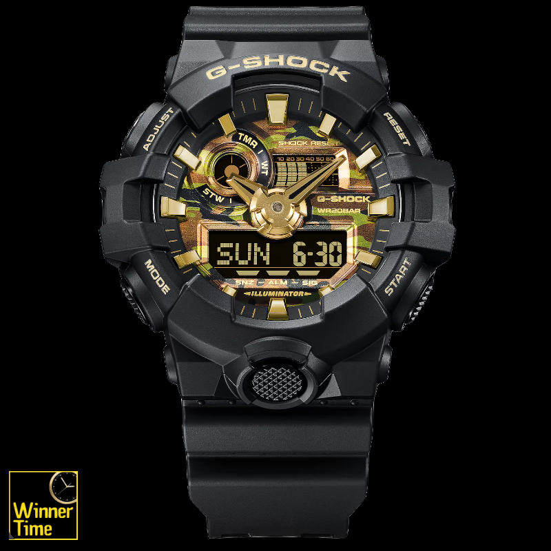 นาฬิกา CASIO G-SHOCK ซีรีส์ BOLD CAMO ลายพรางและสีทองอะนาล็อก-ดิจิตอลซีรีส์ GA-700 รุ่น GA-700CF-1A