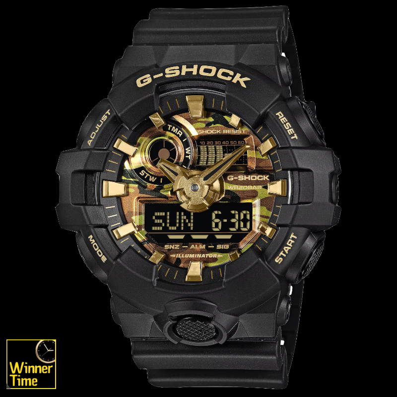 นาฬิกา CASIO G-SHOCK ซีรีส์ BOLD CAMO ลายพรางและสีทองอะนาล็อก-ดิจิตอลซีรีส์ GA-700 รุ่น GA-700CF-1A