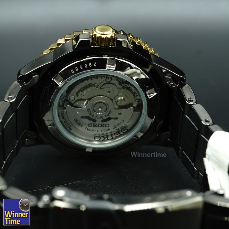 SEIKO 5 Sport Automatic Jewels Black Dial Black Stainless Steel Day Date Display รุ่น SRP356K1,SRP356K,SRP356